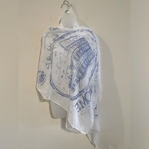 Women’s Scarf One Size White Blue Cotton Italy With Love Novelty Print
